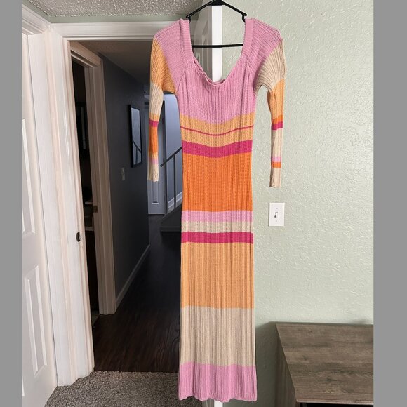 Peppermayo Dresses & Skirts - Peppermayo Long Sleeve Ribbed Maxi Dress in Pink, Orange, Cream